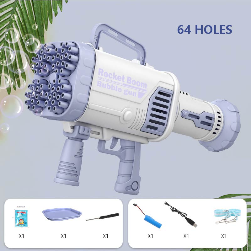 2021 Hot Kids Gatling Bubble Gun Toy 64-Hole Charging Electric.
