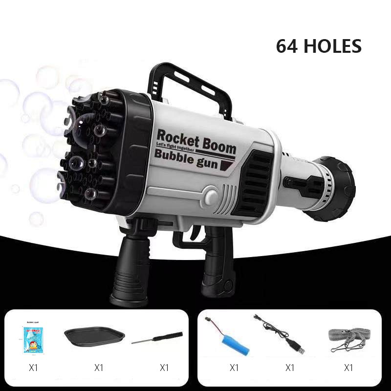 2021 Hot Kids Gatling Bubble Gun Toy 64-Hole Charging Electric.