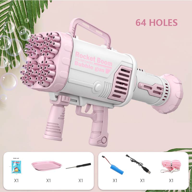 2021 Hot Kids Gatling Bubble Gun Toy 64-Hole Charging Electric.